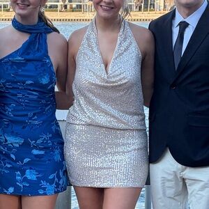 Lovers + Friends Champagne Sequin Halter Mini Dress